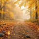Autumn forest path with fallen leaves, candles, and memorial stones for reflection and remembrance in Apache Junction, AZ