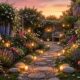 Stone pathway lined with candles and colorful flowers in a serene memorial garden in Gilbert, AZ