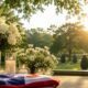 Folded American flag with candles and white flowers for cremation services in Mesa, AZ